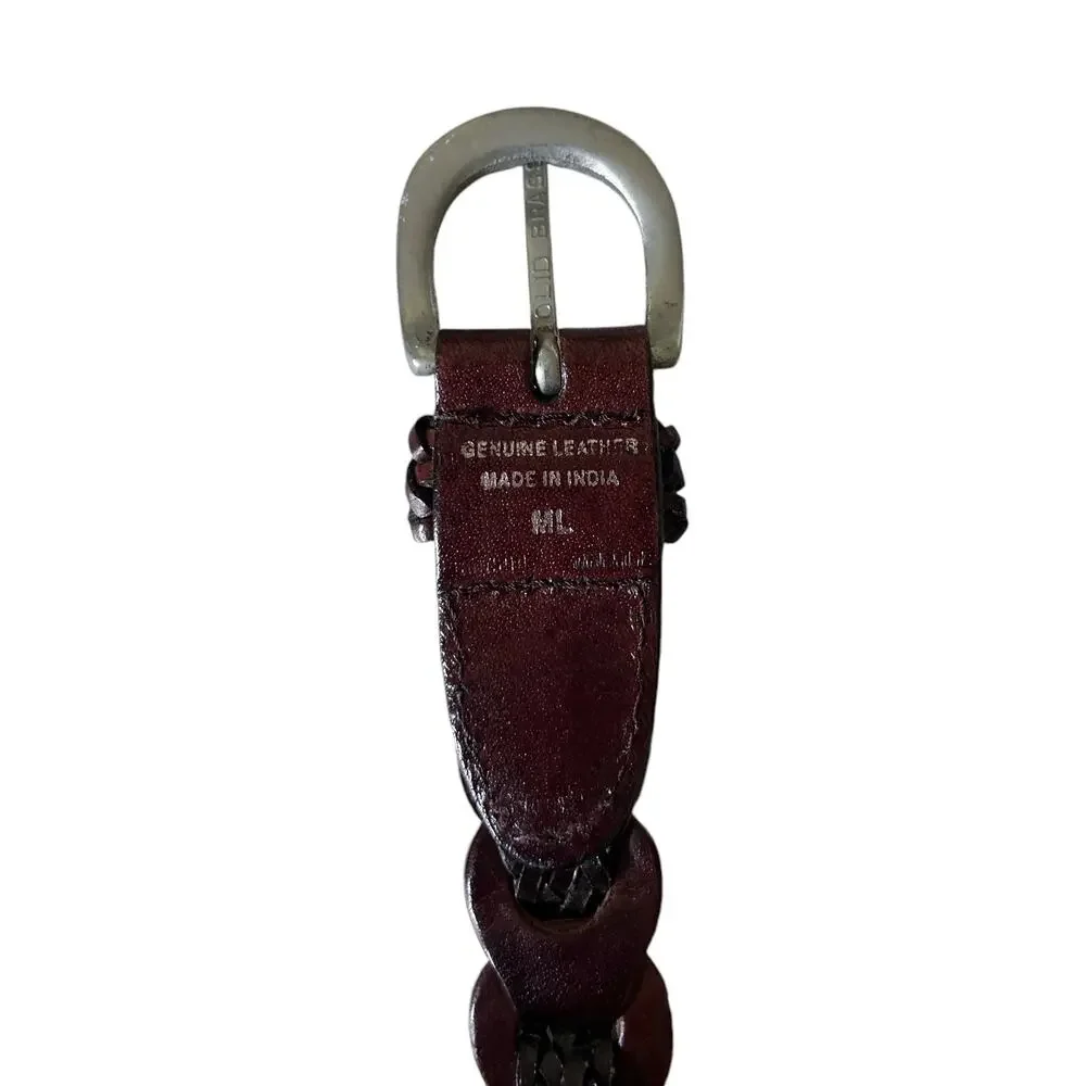 Vintage Womens Size M/L Genuine Leather Boho Brown Burgundy Braided Leather Belt
